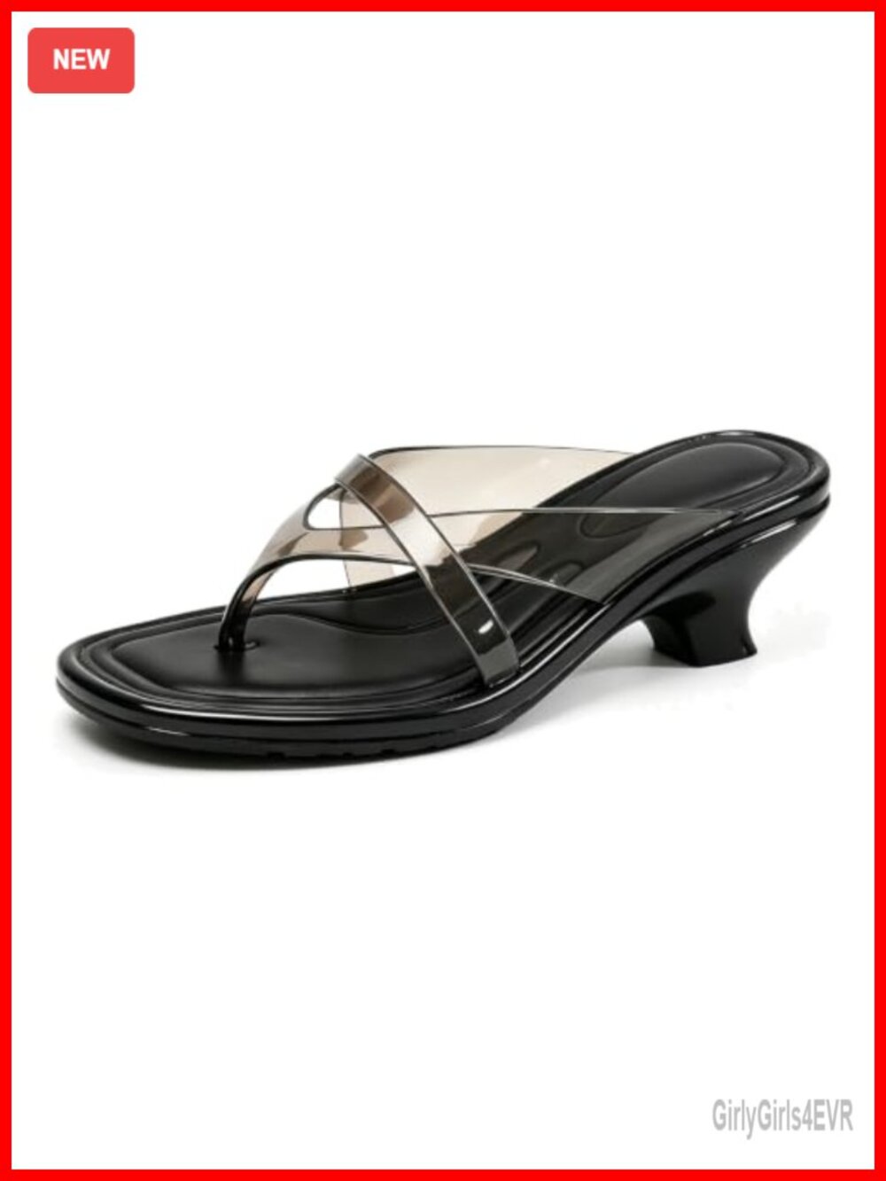 Women's Jelly Kitten Heels Flip Flops Square Toe Clear One Strap Slip On Low